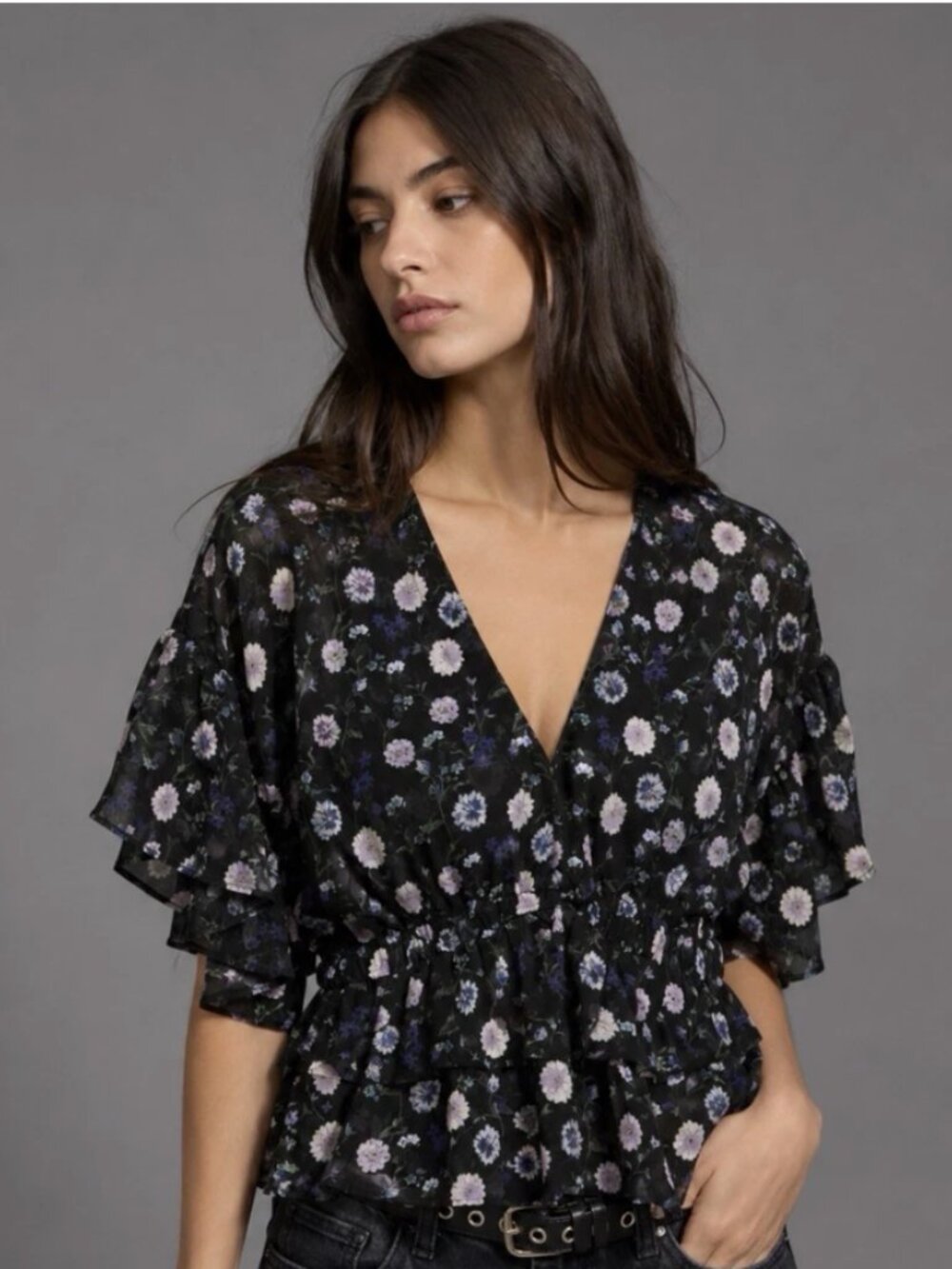 The Kooples 100% Silk Chiffon Blouse in Floral Peony Print
